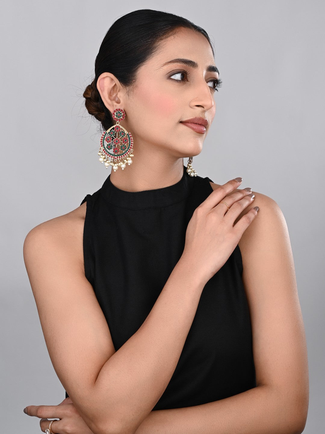 Gold-Plated Floral Motif Earrings Multi