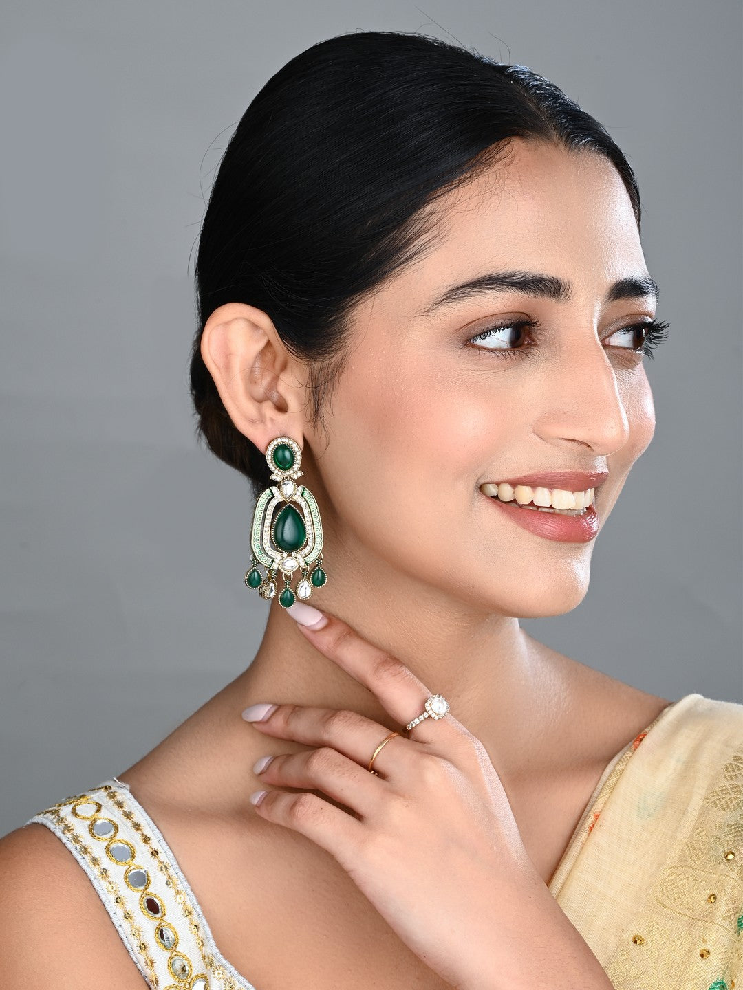 Elegant Crystal Teardrop Statement Earrings - Green