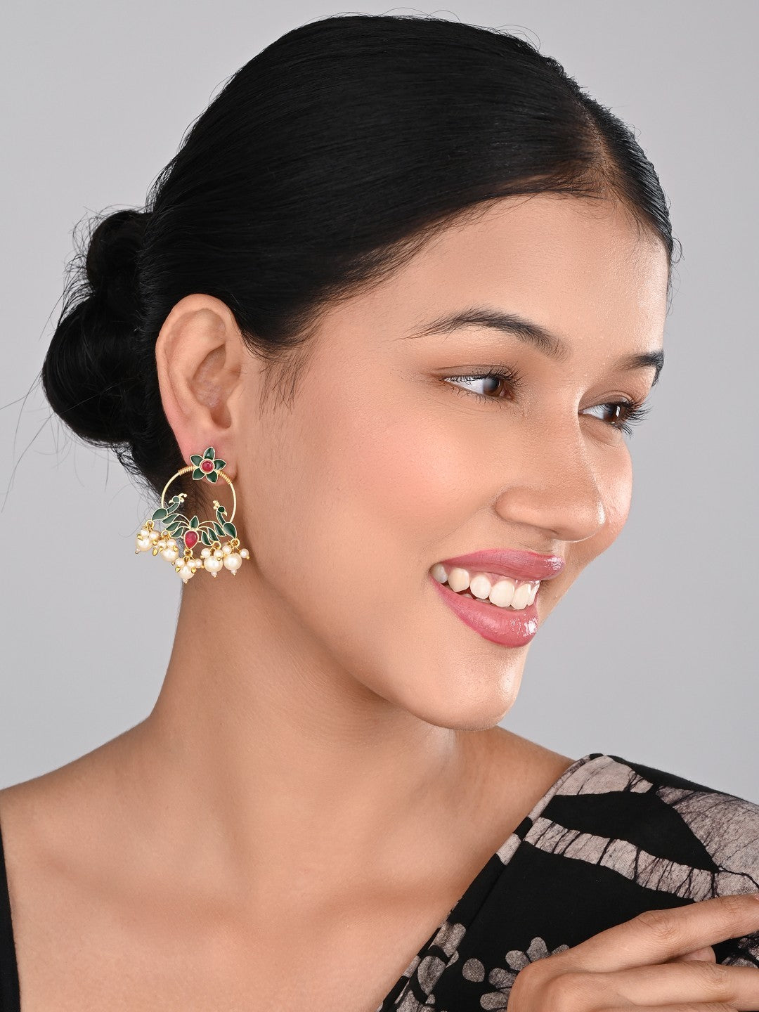 Gold-Plated Chandbali Earrings with AD Stones & Meenakari