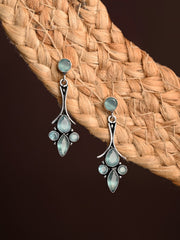 Silver Oxidised finish Drop earring with AD stone Mint