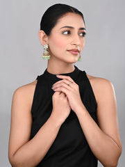 Gold plated Kundan & Meenakari Jhumka Earrings - sage green