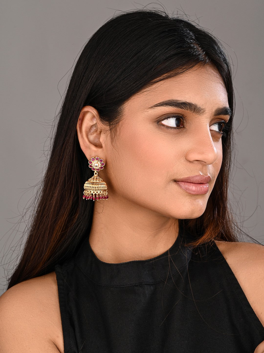 Ruby Bloom Copper Jhumka Earrings