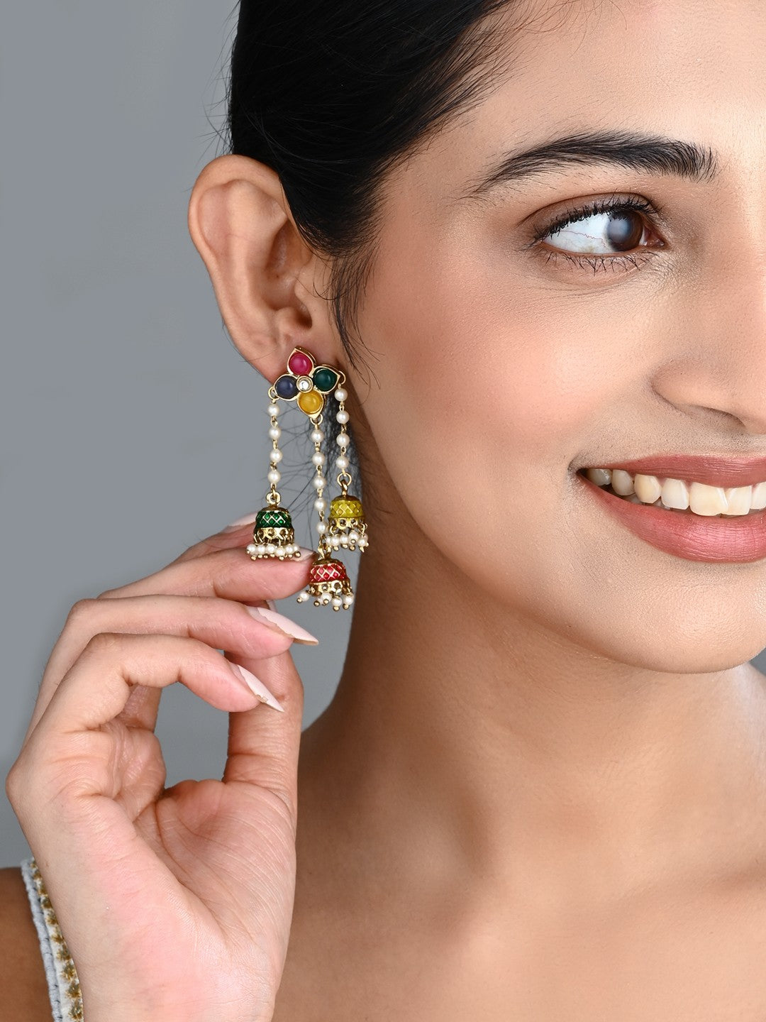 Kundan Pearl Tassel Statement Earrings - Multi