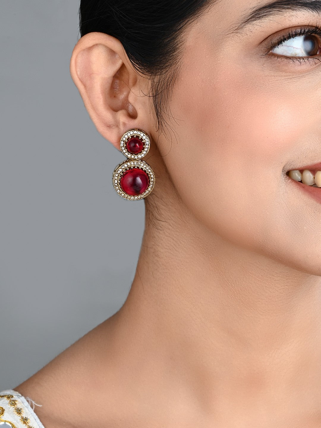 Crystal Halo Drop Earrings - Wine