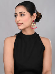 Gold-Plated Meenakari Stud Earrings with Kundan & Pearl Cluster drops - pink