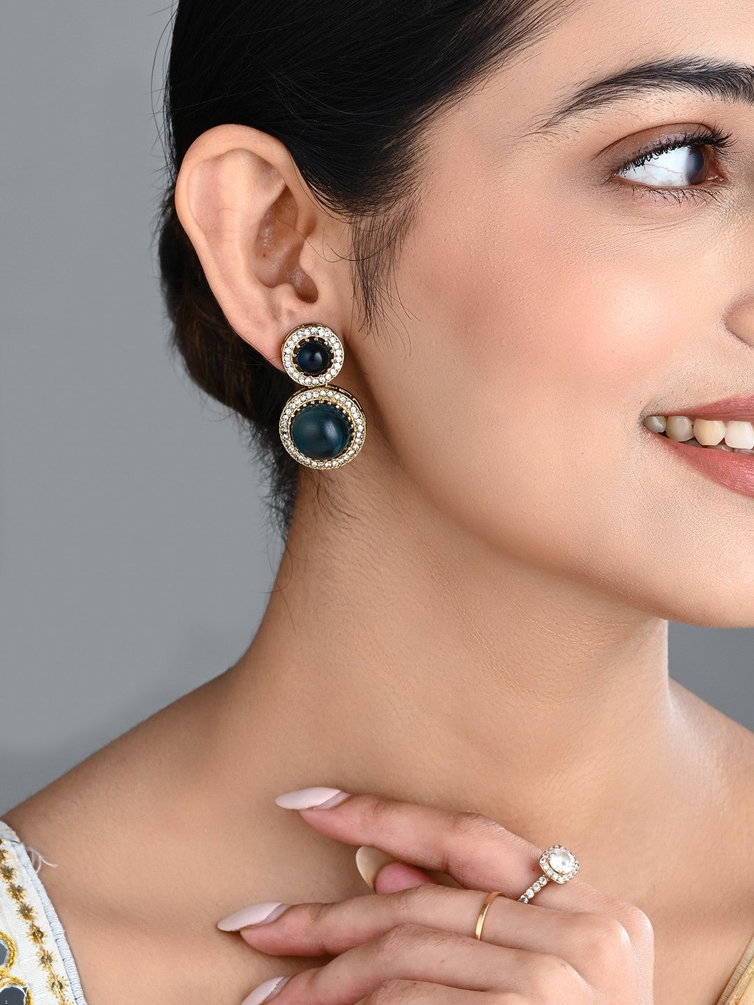 Crystal Halo Drop Earrings - Blue