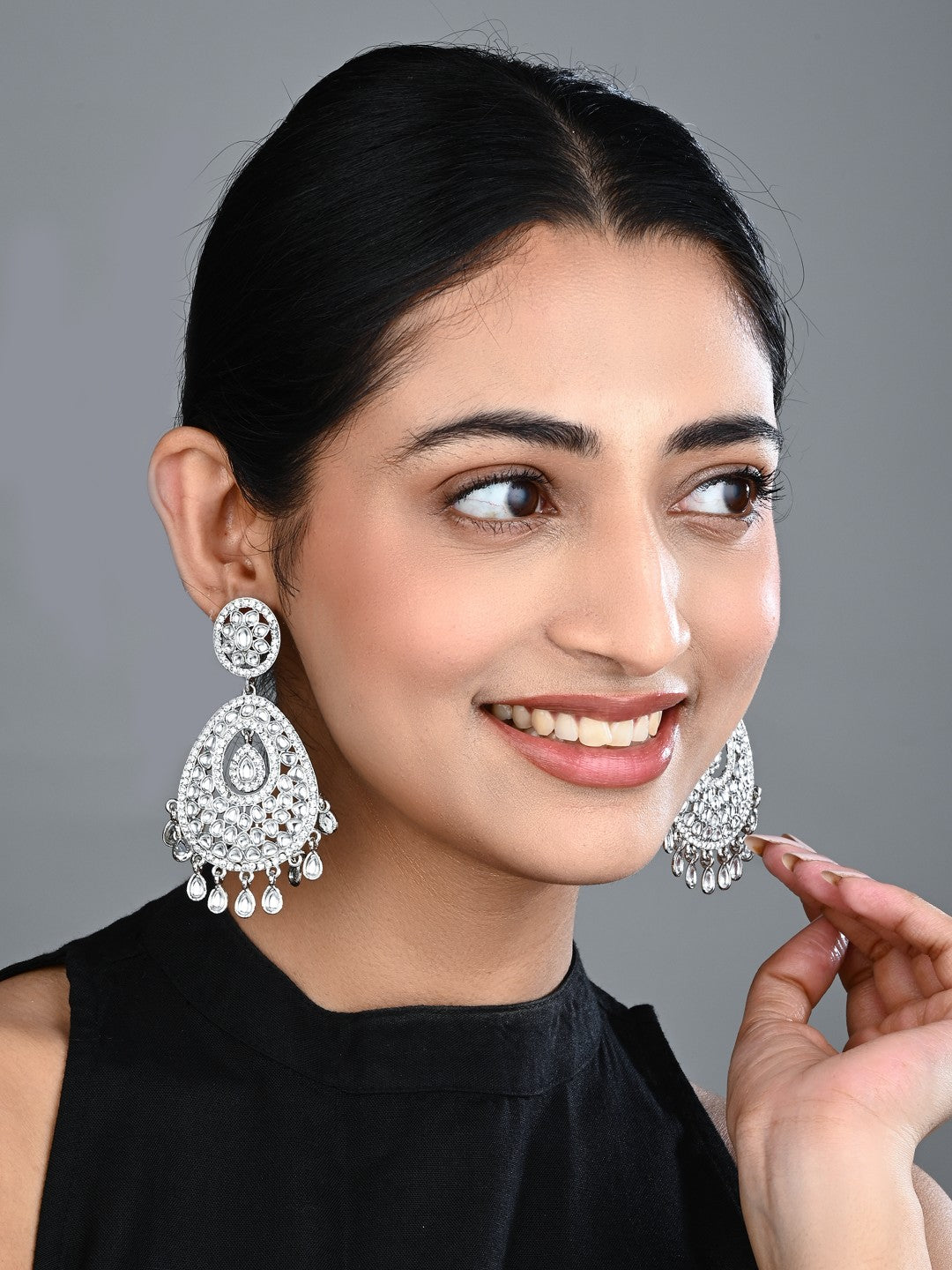 Silver plated kundan chandbali Earring