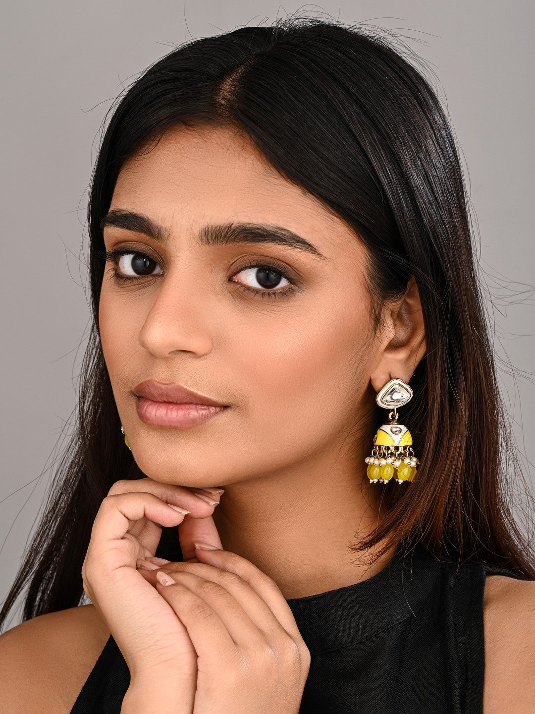Enamelled Jhumka Earring - Yellow