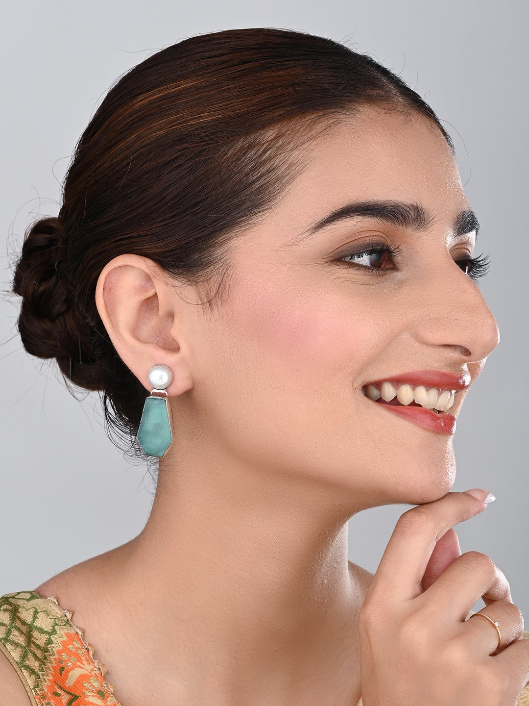 Women Silver-Plated Contemporary Drop Earrings - Blue