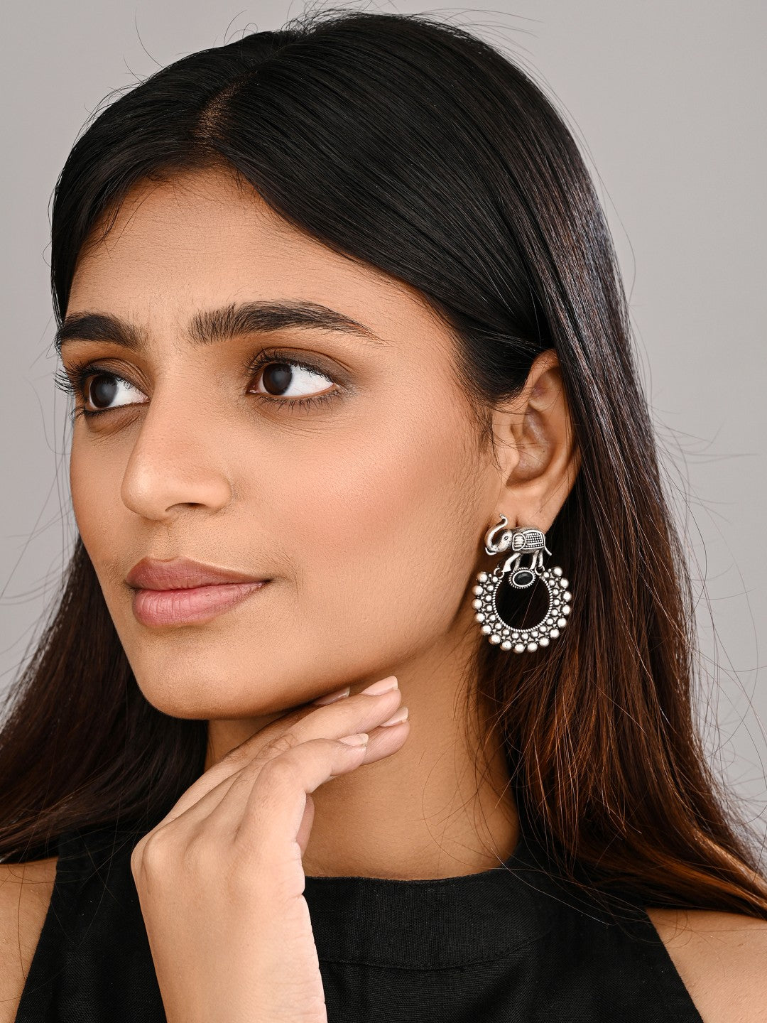 Oxidised Silver Elephant Hoop Earrings