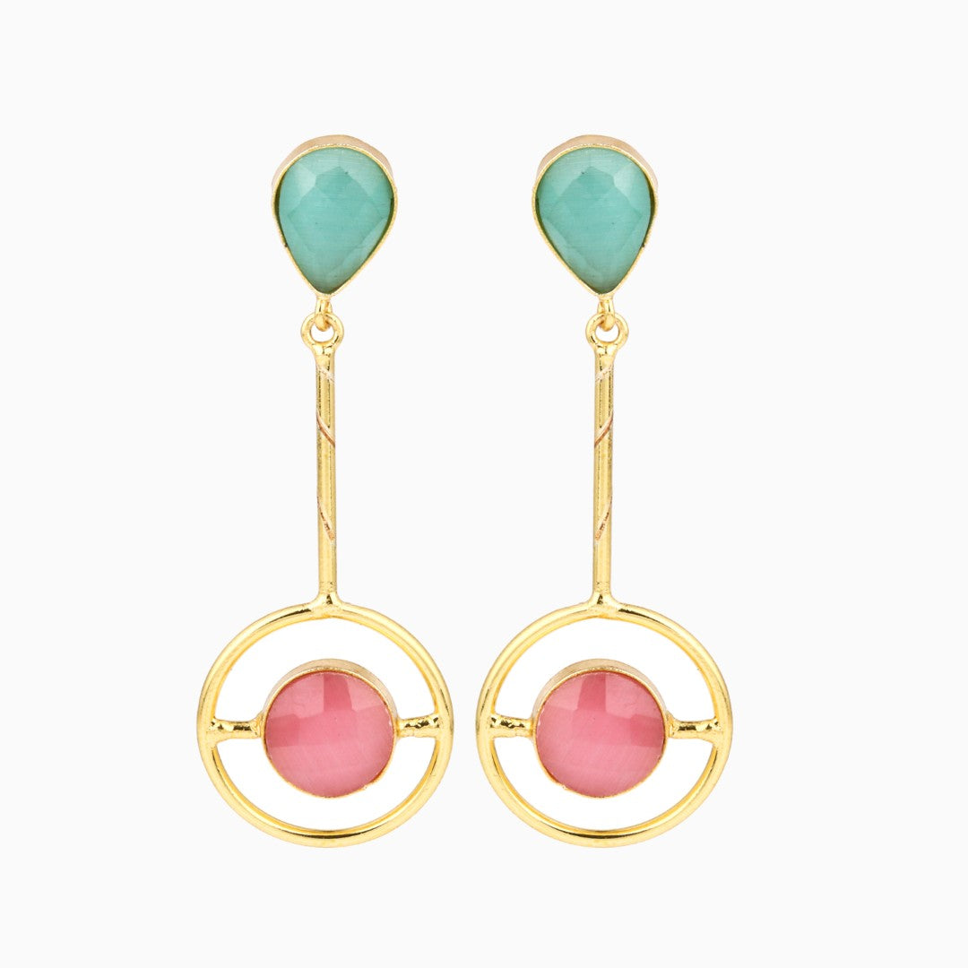 Gold plated coloured stone drop earring