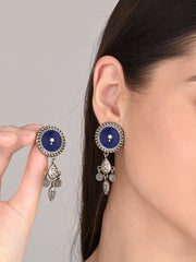 Hand-Painted Circular drop earrings Blue