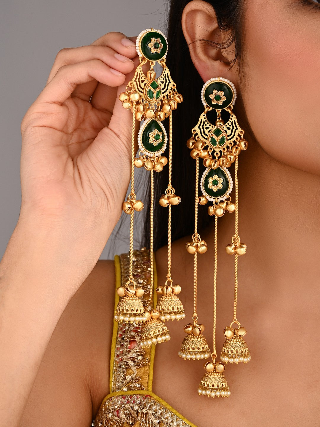 Green Long Kashmiri Earring with Jhumka Danglers