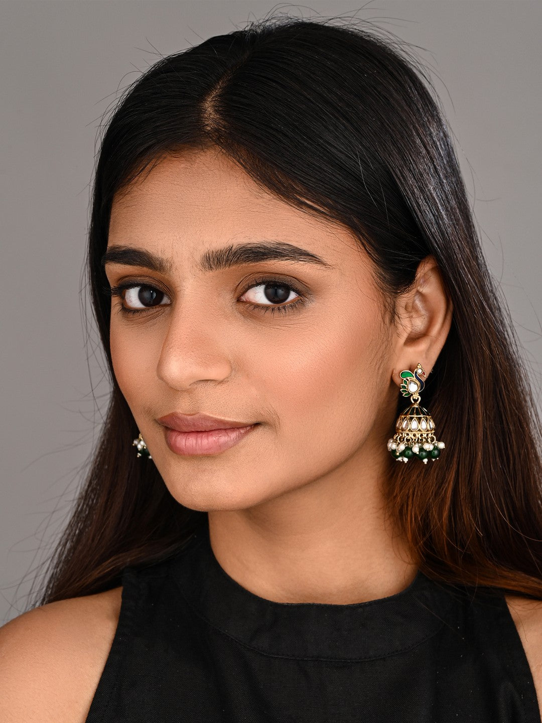 Peacock-inspired jhumka earrings- Green