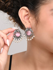 Silver plated bird studs Pink