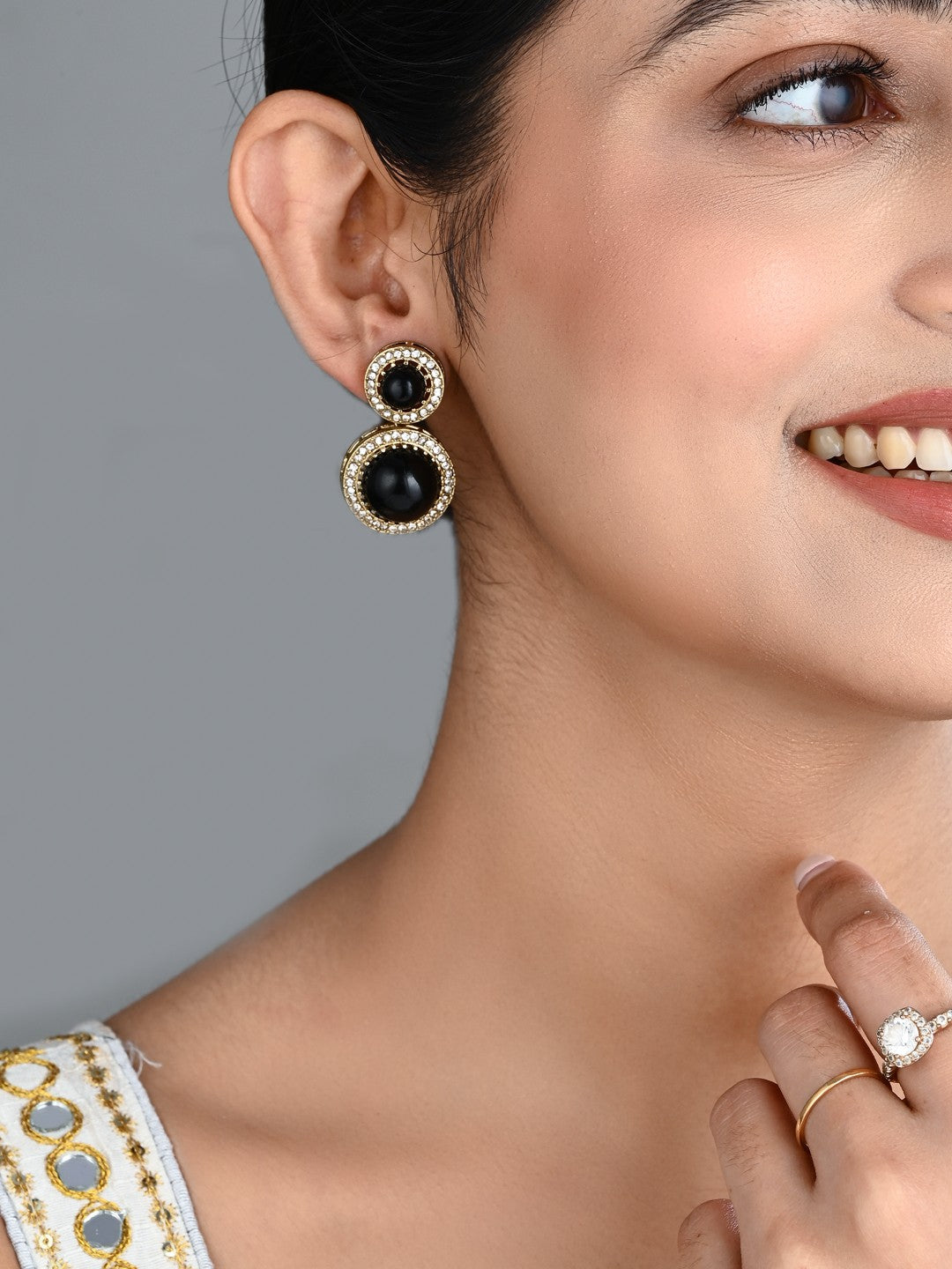 Crystal Halo Drop Earrings - Black