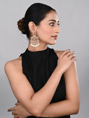 Gold plated Stone & beads chandbali Earring Red
