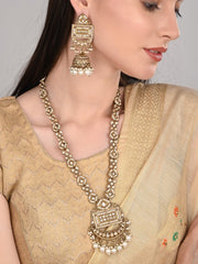 Gold plated long kundan necklace & Earring set