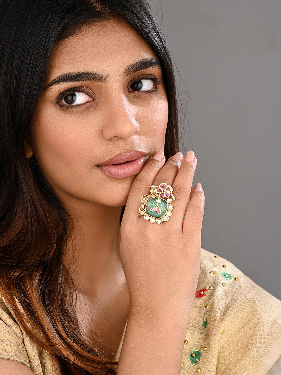 Gold Plated Multi coloured stone ring
