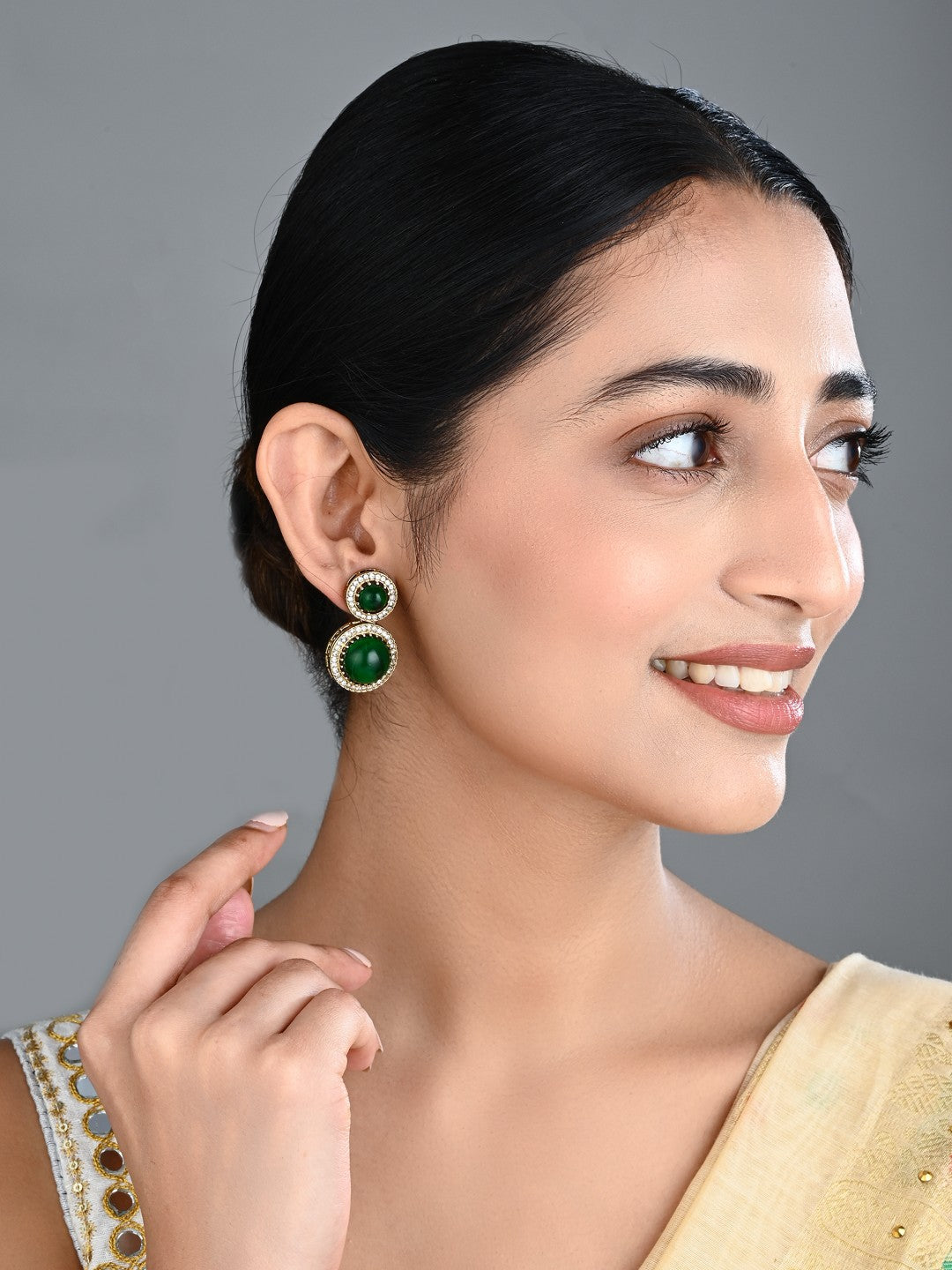 Crystal Halo Drop Earrings - Green