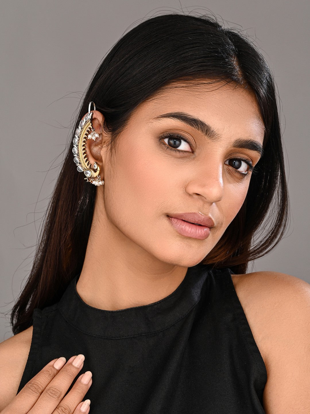 Peacock Crescent Earrings Gold