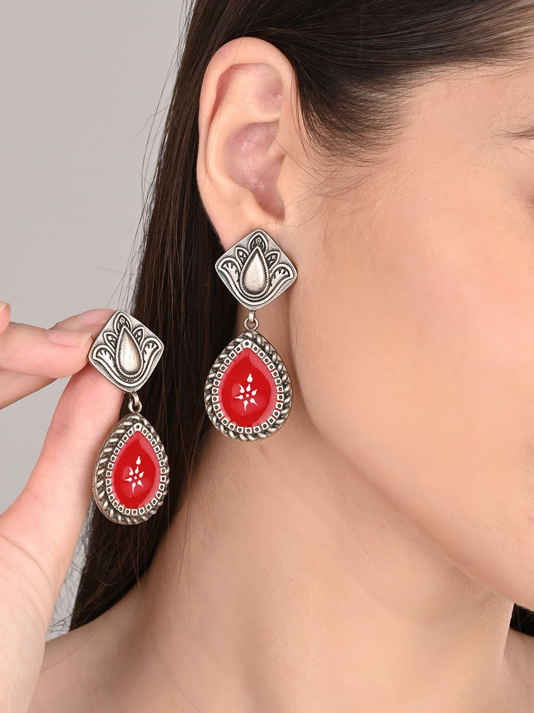 Hand-Painted Drop Earrings Red