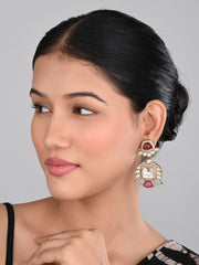 Gold plated kundan Drop Earrings red