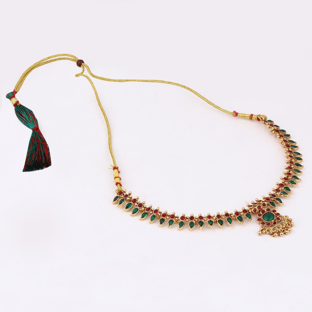Red & green stone traditional necklace set
