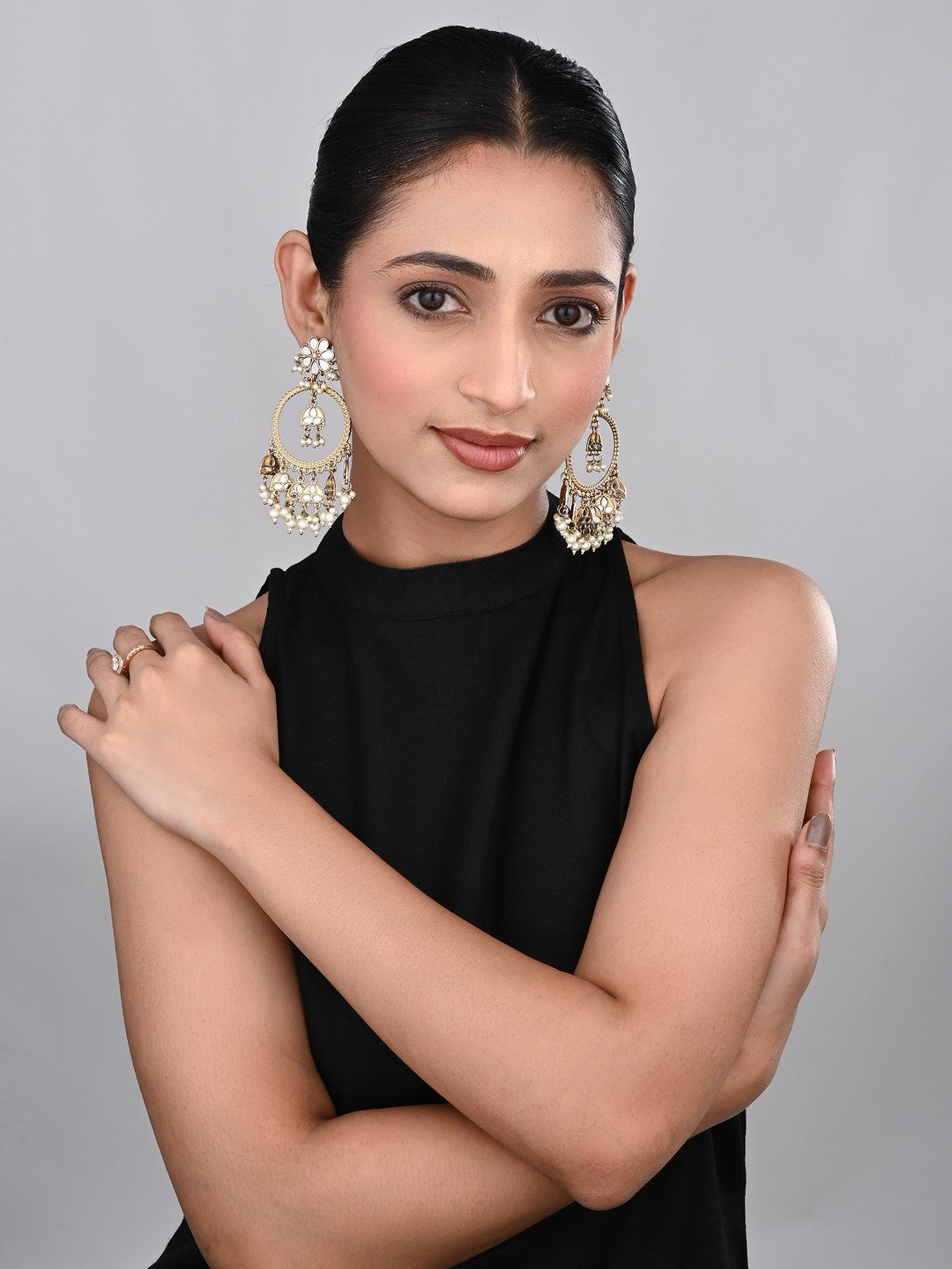 Gold-Toned Floral Chandbali Earrings