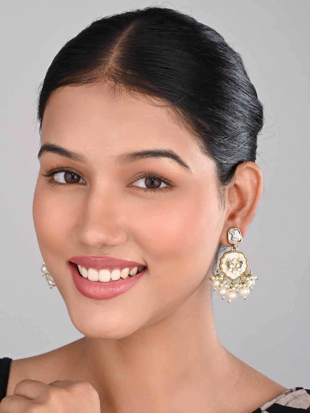 Contemporary kundan, MOP & Meenakari Drop Earring
