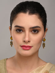 Silver Oxydised finish Yellow stone work drop earring