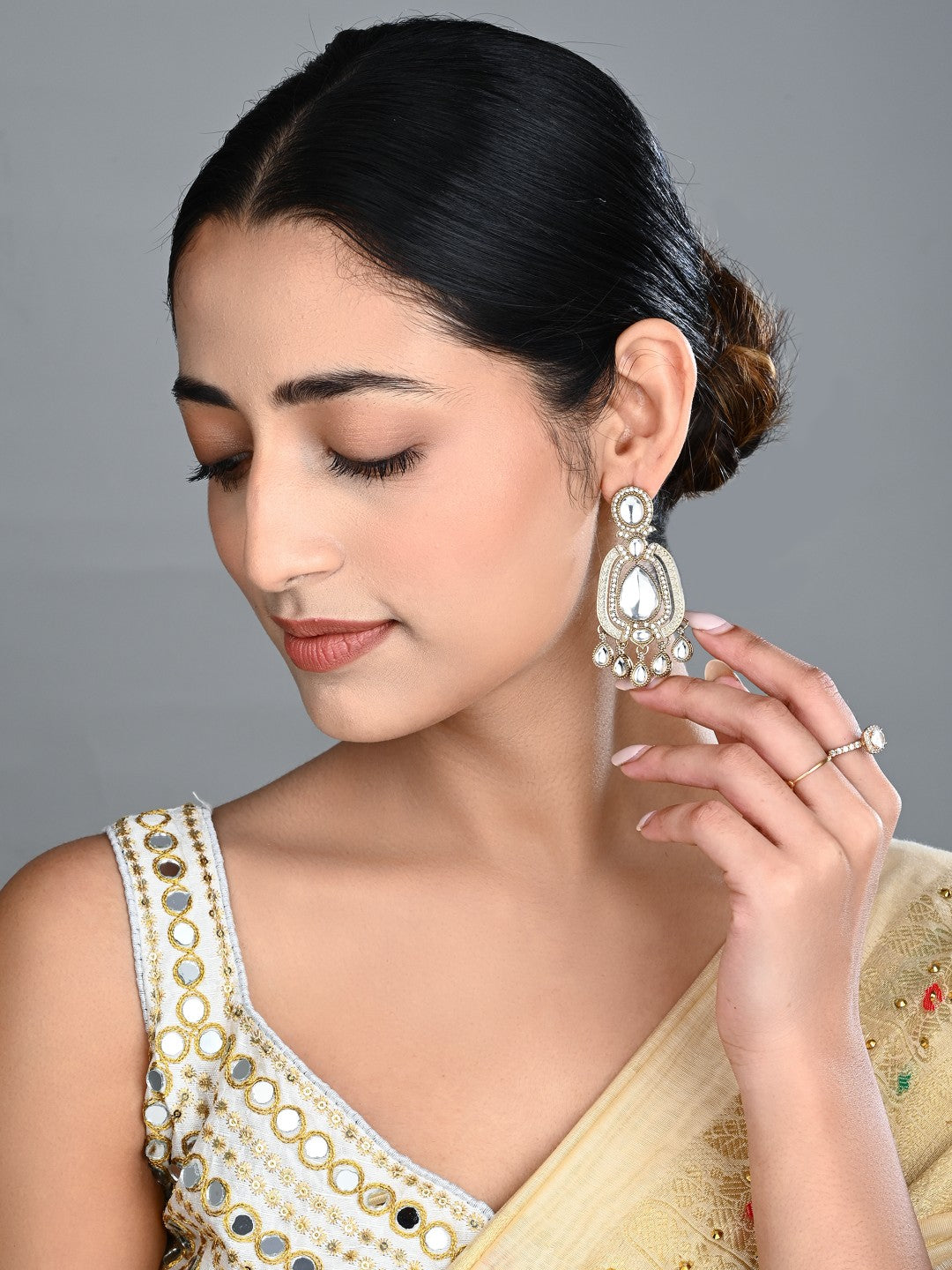 Elegant Crystal Teardrop Statement Earrings - White