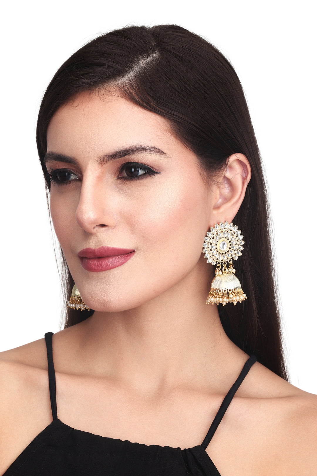 Gold plated Jhumka with kundan