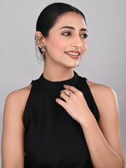 Oxidised Silver Dancing girl Ear Cuff with Chains