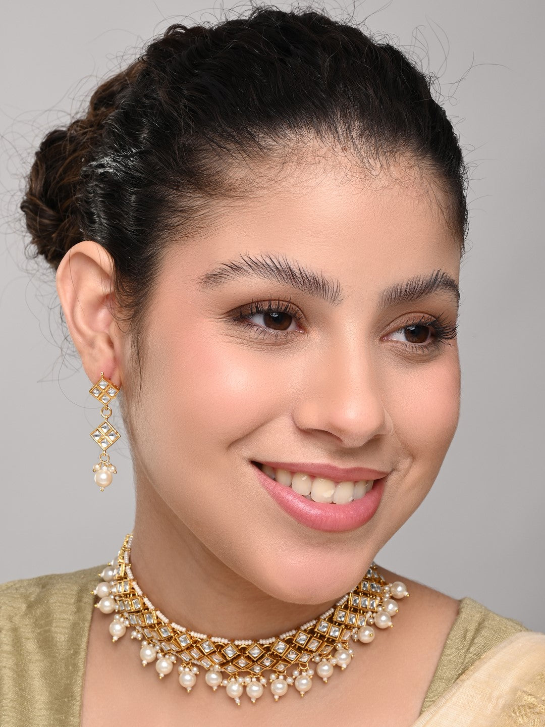 Elegant Gold  & White Kundan Necklace Set