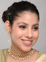 Elegant Gold  & White Kundan Necklace Set