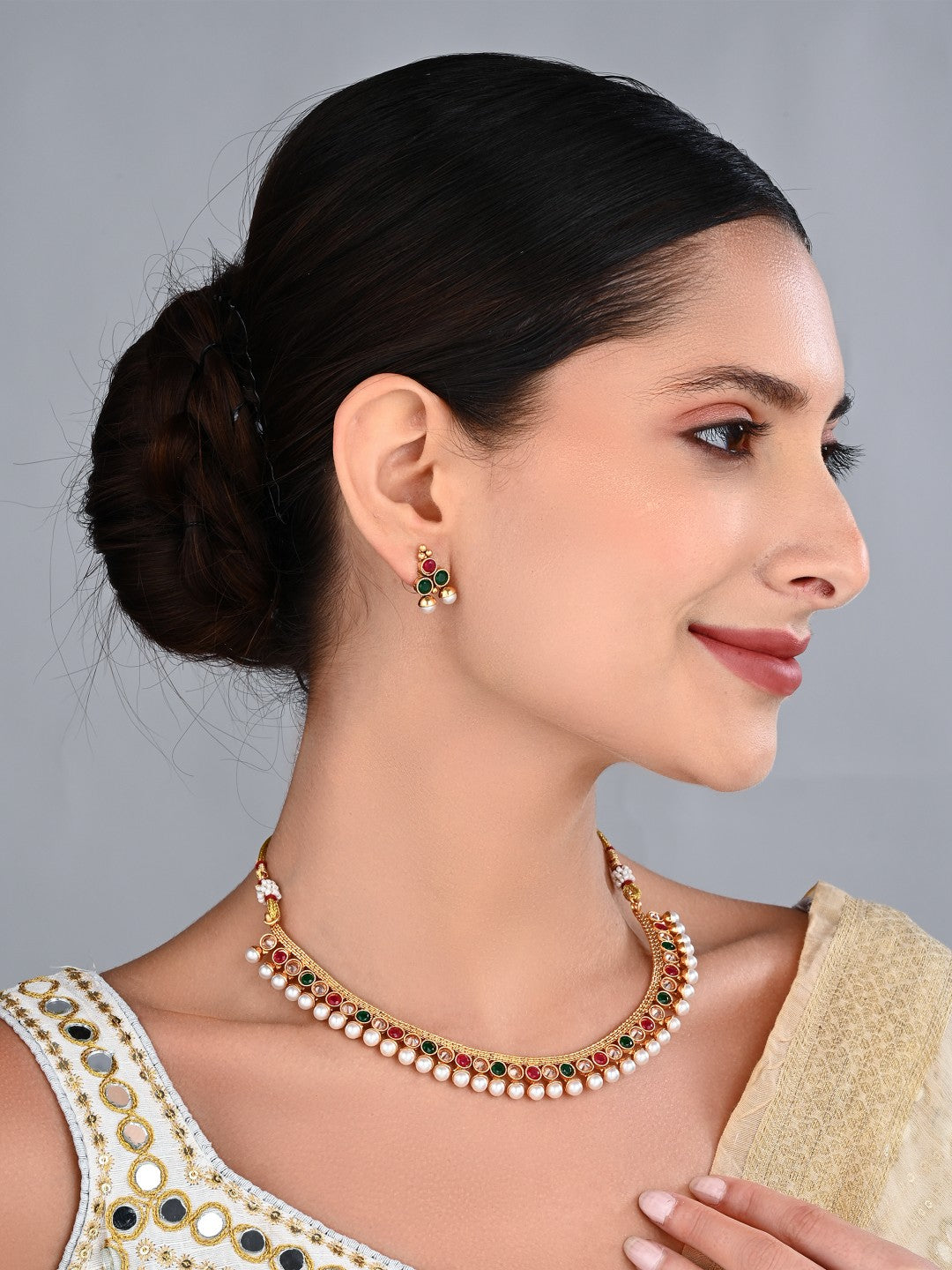 Multicolour Elegance Gold-Tone Necklace & Earrings Set