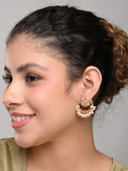 Gold-Plated Brass Half Moon Studs with Meenakari Red