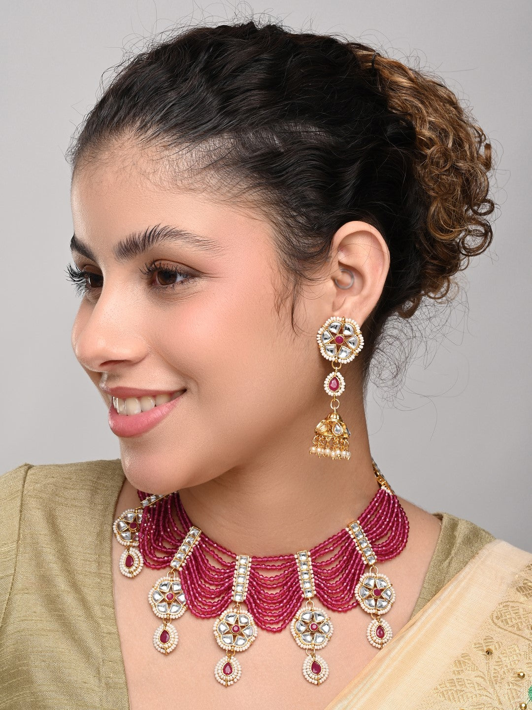 Red  Necklace set with jhumka earrings