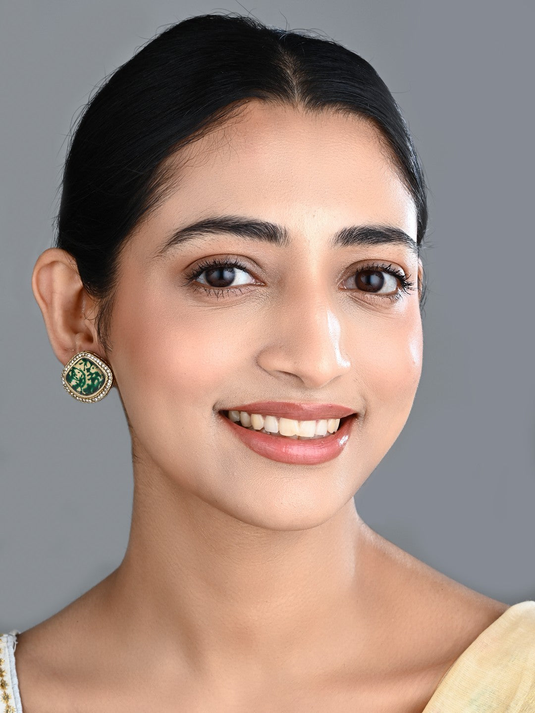 Heritage-Inspired Stone Stud Earrings - Green