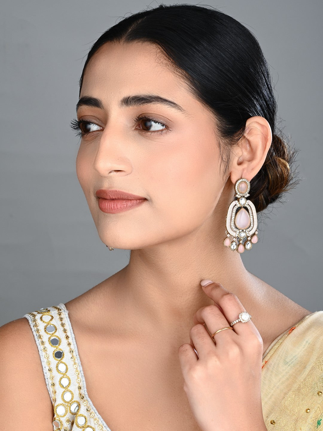 Elegant Crystal Teardrop Statement Earrings - Pink