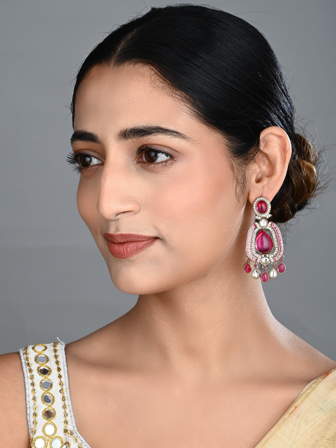 Elegant Crystal Teardrop Statement Earrings - Wine