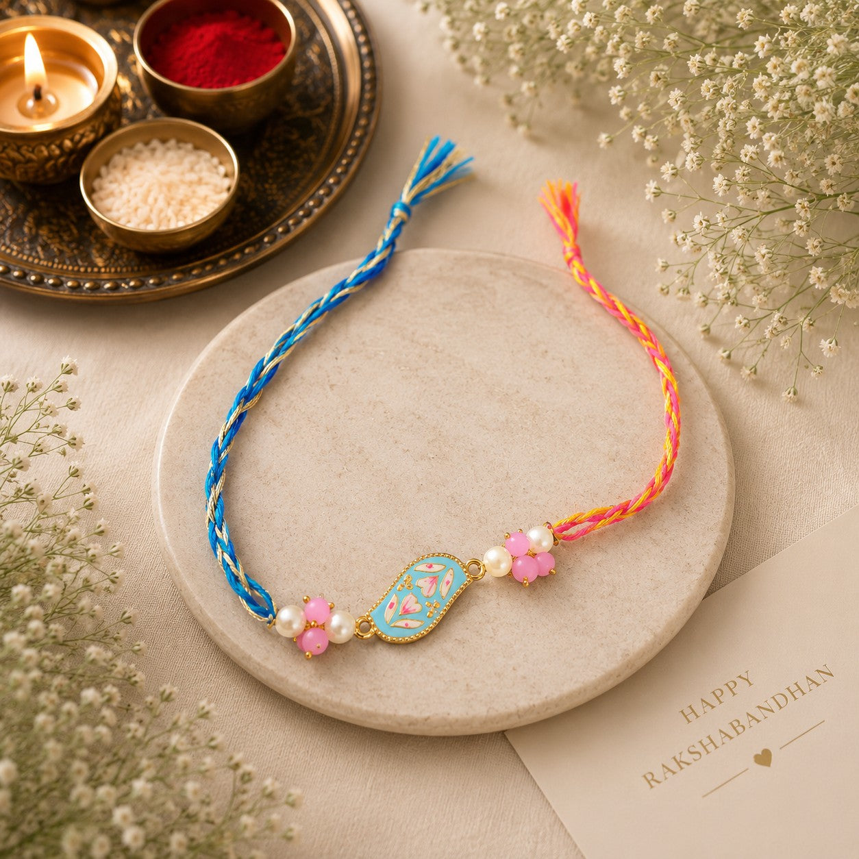 Evil Eye & Pastel Charm Rakhi Set