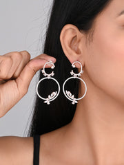 Rhodium-Plated Circular drop earring