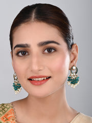 Gold-Plated Meenakari Stud Earrings with Kundan & Pearl Cluster drops - Teal