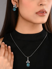 Silver Oxidised finish Blue AD pendant Set