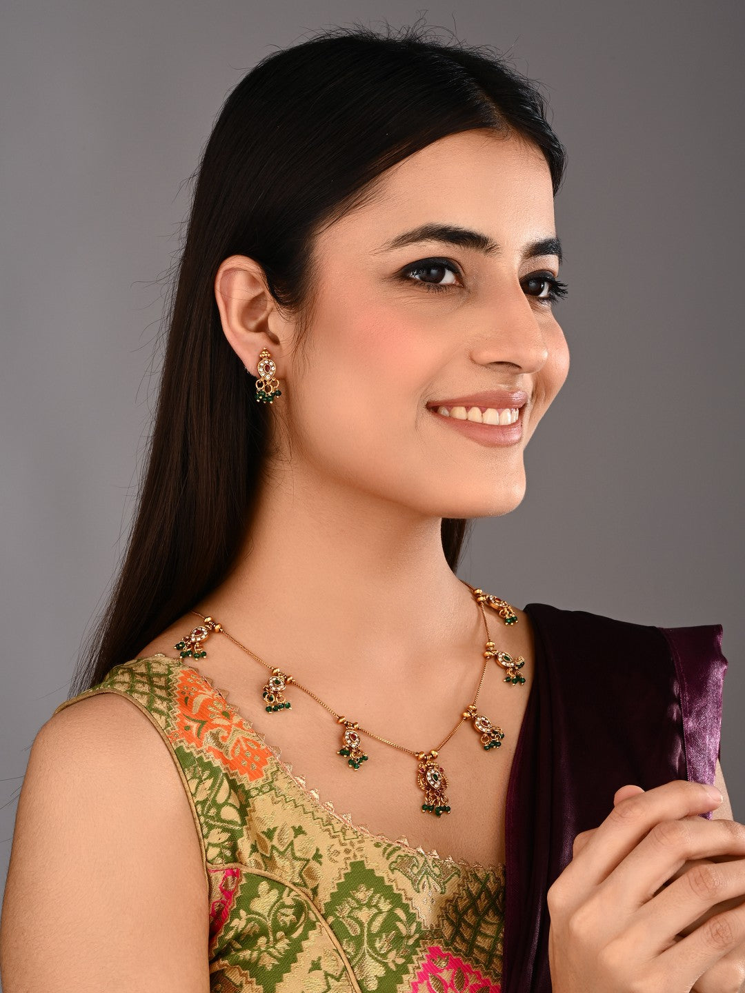 Ruby Emerald Filigree Necklace Earrings Set
