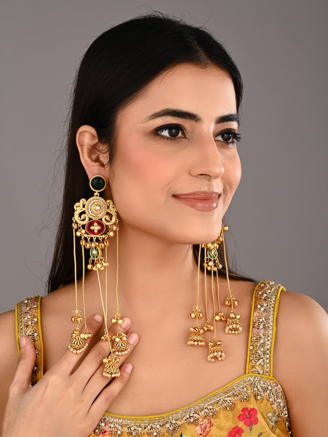 Emerald & Ruby Chandbali Chandelier Earrings