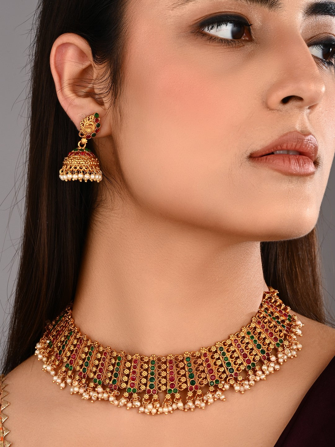 Traditional Multicolor Temple Necklace Set