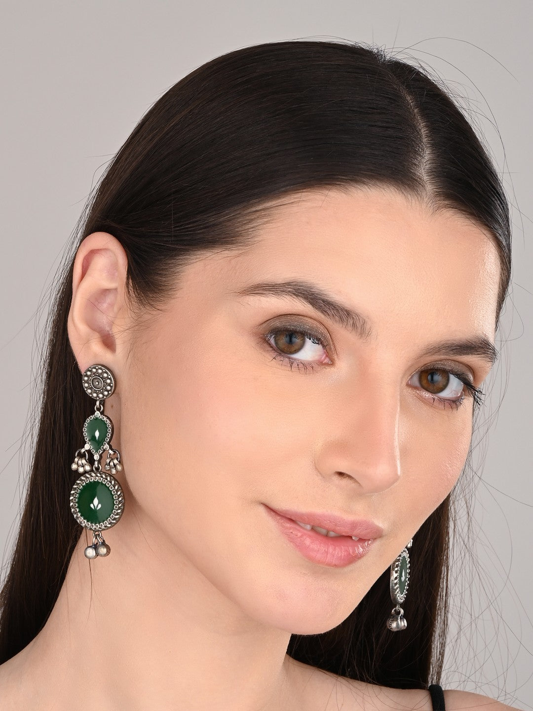 Hand-Painted circular Drop Earrings Green